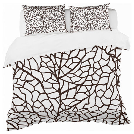 Stylized Detail of Leaves Abstract Duvet Cover Set, King