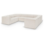 Meridian Furniture - Ollie Black Boucle Fabric U-Shaped Modular Sectional, Cream, 8-Piece: 4 Armless Chair, 4 Corner Chair - Meet the epitome of style and functionality with this Ollie boucle fabric living room sectional, part of the Ollie modular collection. A contemporary marvel, this sectional features chic and inviting rich cream boucle fabric upholstery, giving it a sumptuous texture that oozes elegance and luxury. Curved corners add to the visual look of the sectional while maximizing seating comfort while lounging, reading, or entertaining. Pair it with other items in the Ollie collection easily, thanks to an attachment latch underneath.