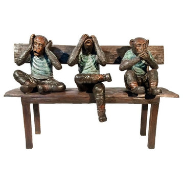 Three Wise Monkeys on Bench Bronze Statue