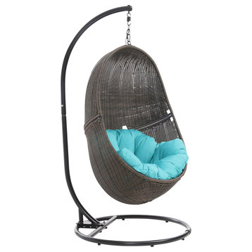 Modern Outdoor Bali Swing Chair with Stand - Espresso Basket with Teal Cushion