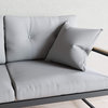 Modern Patio Sofa, Metal Frame With Cushioned Seat & Throw Pillows, Light Gray