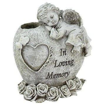 6.5" "In Loving Memory" Sleeping Angel Garden Statue Vase