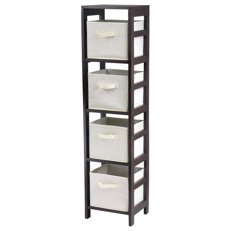 Capri 4-Section N Storage Shelf With 4-Foldable Beige Fabric Baskets