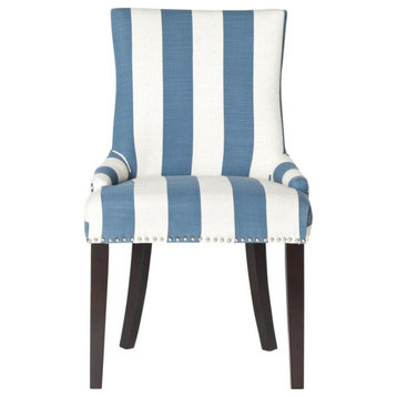 De De 19" Awning Stripes Dining Chair, Set of 2, Silver Nail Heads, Blue