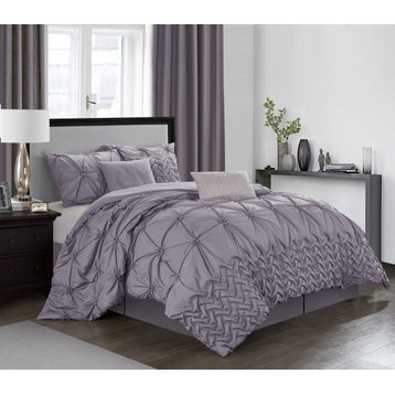 Piercen 7-Piece Bedding Comforter Set, Purple, California King