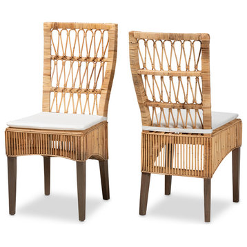 Gigi Modern Ratta Chairs, Set of 2, Natural Brown