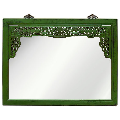 Vintage Emerald Lattice Trim Elmwood Oriental Mirror