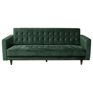 Juniper Tufted Sofa, Hunter Green Velvet With/2 Bolster Pillows