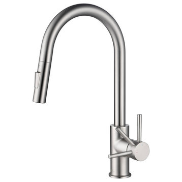 Brass Single Handle Pull Out Kitchen Faucet, Brush Nickel