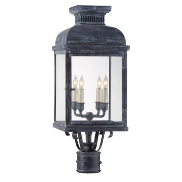Suffork Post Outdoor Lantern, 4-Light, Weathered Zinc, Clear Glass, 24.25"H