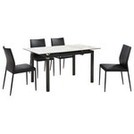 Armen Living - Giana Kash 5 Piece Extendable Dining Set With Faux Leather Chairs - Dine, entertain, or enjoy the company of friends and family with the Giana Kash 5 Piece Extendable Dining Set with Faux Leather Chairs. This set includes 1 Giana extendable dining table and 4 Kash dining chairs. With a slim and streamlined profile, this parsons-style chair brings effortless style and elegance to your home. It is perched upon slender black metal legs to make any room appear open and spacious. It features a tall back with a subtle curve to provide exceptional lumbar support. With a simple and elegant design, our dining room chair focuses on bringing comfort and convenience to your dining table. It can easily transition anywhere from your living space to your home office to provide a comfy seat for everyday functions. This kitchen chair is upholstered in UV and stain-resistant faux leather which does not crack or fade easily to provide easy care and maintenance. The Giana dining table features an extendable a rectangular tabletop, perched upon a crisp black metal base. The tabletop is crafted in Carmen Gray Sintered Stone to offer a luxe appeal with easy maintenance. This tabletop is resistant to etching, scratches, burns, and stains as a sturdy yet elegant alternative to quartz. With a durable construction and versatile appeal, our dining table is perfect for both casual and formal meals in a kitchen, dining room, or living space. The dining table can easily extend to seat up to four to six individuals. The Giana Kash dining set is available in 5 and 7 piece set configurations and features a camren gray sintered stone table top with black base and your choice of taupe gray, brown, or black faux leather upholstery.