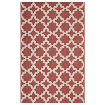 Modway Cerelia 94.5x122" Moroccan Trellis Fabric Area Rug in Red and Beige
