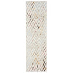 Nourison - Nourison Glitz 2'3" x 7'6" Multicolor Contemporary Indoor Area Rug - The classic chevron pattern gets a modern update with this contemporary rug from the Glitz Collection. The geometric design is presented in soft multicolored shades with a subtly distressed finish and shimmering accents that shift under different lighting. Made from softly textured, easy to clean polyester yarns.