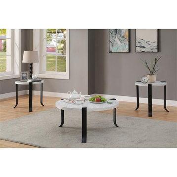 Furniture of America Marwell Metal 3-Piece Coffee Table Set in Antique White