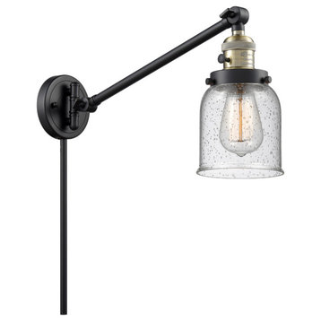 Bell 1-Light Swing Arm Light, 8", Black Antique Brass, Glass: Seedy
