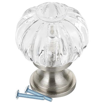 Crystal Clear Acrylic Pumpkin Style Brushed Nickel Cabinet Knob 1-3/32"
