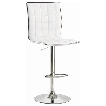 Set of 2 Bar Stool, Elegant Chrome Base & Waffle Tufted Faux Leather Seat, White