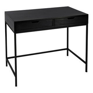 Bowery Hill Wood/Metal Home Office Rectangular Writing Desk in Dark  Oak/Black