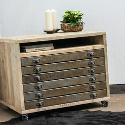 Faraz Reclaimed Scaffolding and Distressed Steel Plan Chest on Locking Castors - Decorative Chests & Cabinets