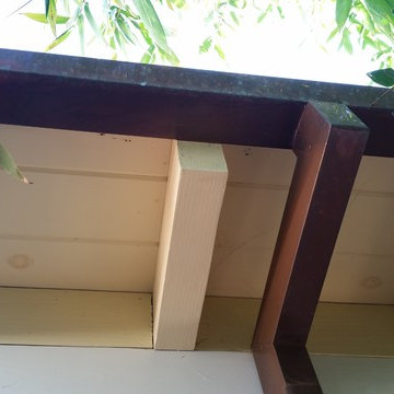 Aged Copper Box Gutter, 1 Year After Install, Brown Red,Green Patina. Venice CA.