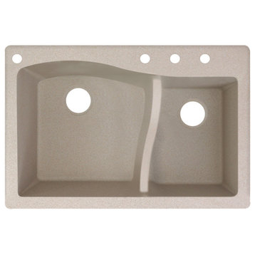 Aversa SilQ Granite 33" Drop" Kitchen Sink With 4 Faucet Holes, Cafe Latte