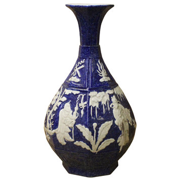Handmade Ceramic Blue White Dimensional Pattern Vase Jar Hcs4772