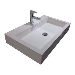ADM Bathroom Design - ADM Rectangular Wall Mounted Sink, White, 32", Matte White - Bathroom Sinks