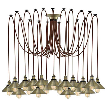 Large Antique Brass Shade Swag Chandelier