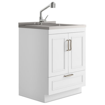 Cardinal Laundry Cabinet With Faucet and Stainless Steel Sink, White, 28"