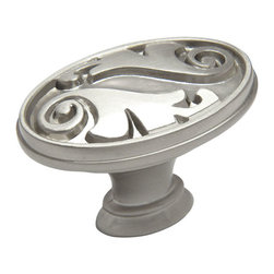 Cosmas - Floral Cabinet Oval Oblong Knob, Satin Nickel, Set of 10 - Cabinet And Drawer Knobs