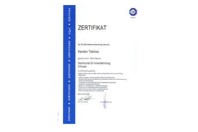 Zertifikat "Sachkunde Innendämmung" (TÜV)