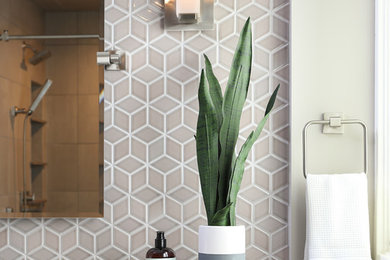 Mid-century modern bathroom photo in Grand Rapids
