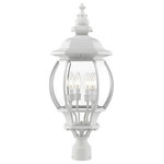 Livex Lighting - Textured White Traditional, Colonial, Outdoor Post Top Lantern - The classically transitional outdoor Frontenac collection boasts a cast aluminum structure with dazzling ornamental design.  The four-light large six-sided post top lantern comes in a textured white finish with clear beveled glass and extravagantly decorative details. The ornate quality of this light will add radiance to your house exterior day or night.