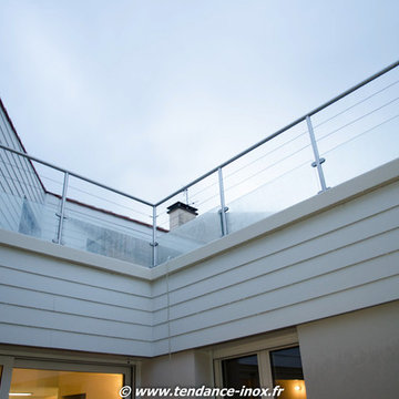 Garde-corps inox verre + 2 câbles supports courts