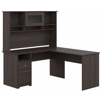 Pemberly Row Engineered Wood 60W L Shaped Computer Desk w/ Hutch in Heather Gray