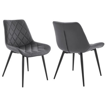 Armen Living Loralie 17" Faux Leather Dining Chair in Gray/Black (Set of 2)