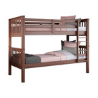 100% Solid Wood Mission Twin Over Twin Bunk Bed, Mocha
