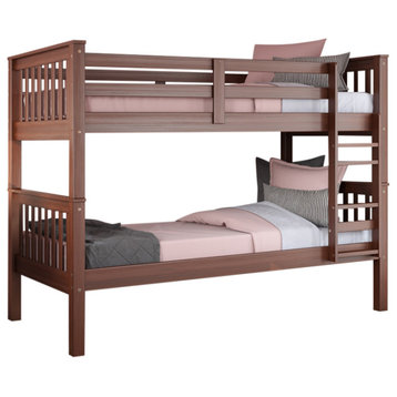100% Solid Wood Mission Twin Over Twin Bunk Bed, Mocha