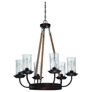 Six Light Aged Bronze Clear Glass Up Chandelier