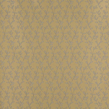 Blue And Gold Vine Leaves Jacquard Woven Upholstery Fabric By The Yard