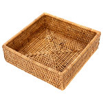 Artifacts Trading Company - Artifacts Rattan™ Luncheon Napkin Holder, Honey Brown - Complete your table setting with this elegant handwoven napkin holder. Whether it's a casual or formal setup, our durable and tight rattan weave stained in honey brown, white wash or tudor black will complement your napkins or guest towels.
