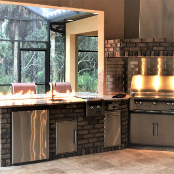 Florida Outdoor Kitchen with Countertop Firepit