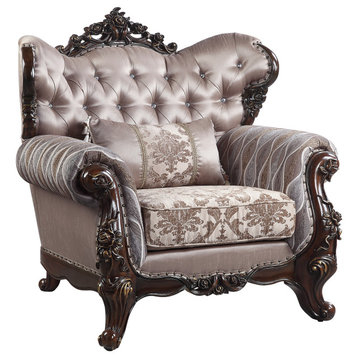 Upholstered Chair, Antique Oak and Champagne