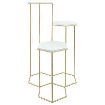 Metal, 3-Layered Plant Stands, White/Gold