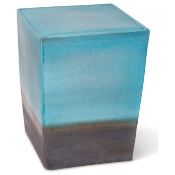 Two Glaze Square Cube Set of Two - Turquoise Blue Outdoor Stools