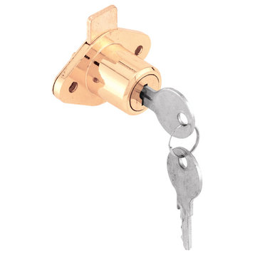 Drawer and Cabinet Lock, 7/8", Diecast, Brass Plated, Yale Keyway