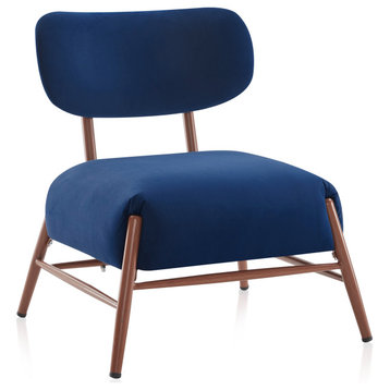 Mid Century Modern Velvet Accent Chair, Vintage Style, Armless, Navy Blue
