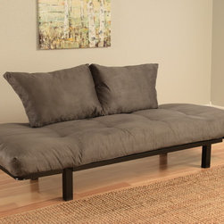 Black Metal Futon with Grey Suede Mattress in Bed Position - Products