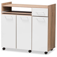 Modern Kitchen Cabinet, White and Oak Brown