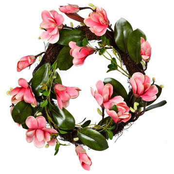 22" Dark Pink Magnolia Wreath